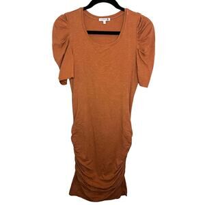 SUNDRY for ANTHROPOLOGIE Puff Sleeve Ruched Side Mini Dress Brown Clay sz. S